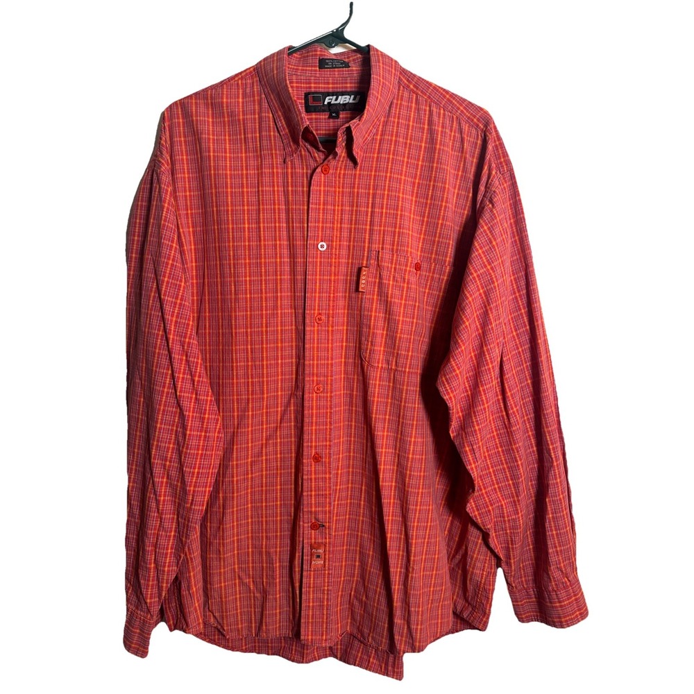Vintage‎ FUBU The Collection Shirt XL Red Plaid 90s Y2K Made in Korea Cotton